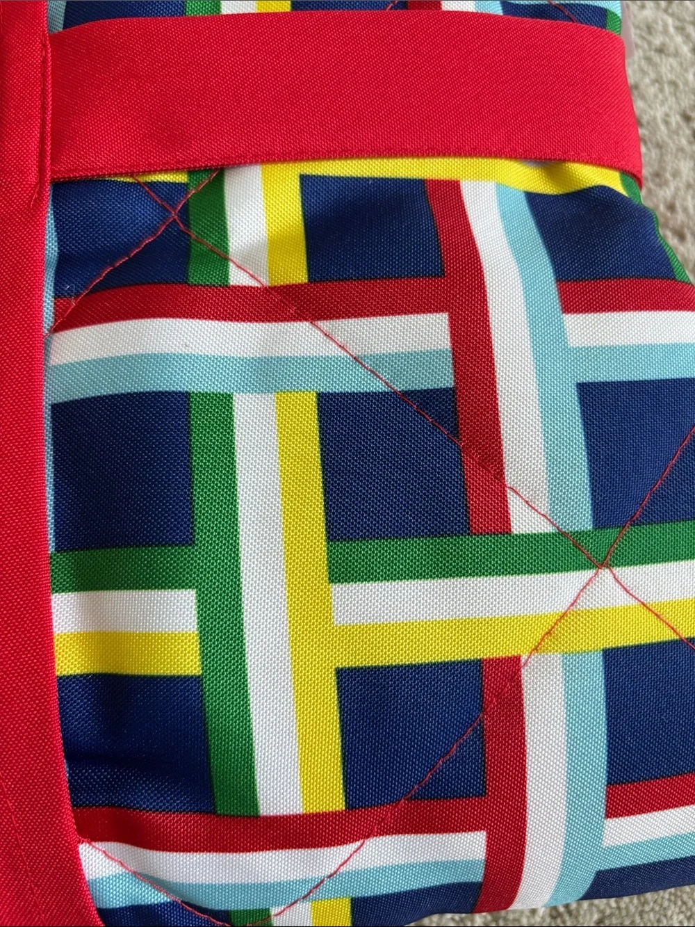 Picnic Blanket with Velcro Carrying Case - Red Multicolor - 80”x80” - Seats 3-4